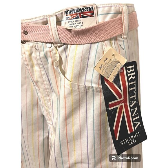 NWT Vintage Brittania Pentimento Cotton Pastel Rainbow Stripe Straight Leg Pants - Picture 7 of 10
